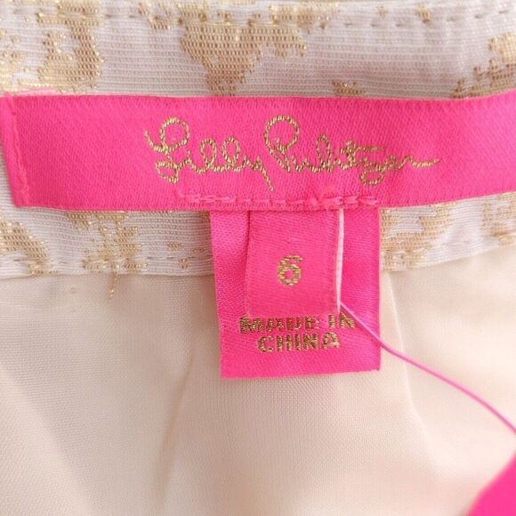 Lilly Pulitzer Leah Animal Print Skirt Gold Dazzle Leopard Jacquard Womens 6 - Picture 6 of 8